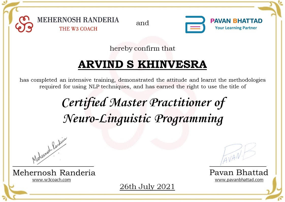 Certified Master Practitioner of Neuro-Linguistic Programming